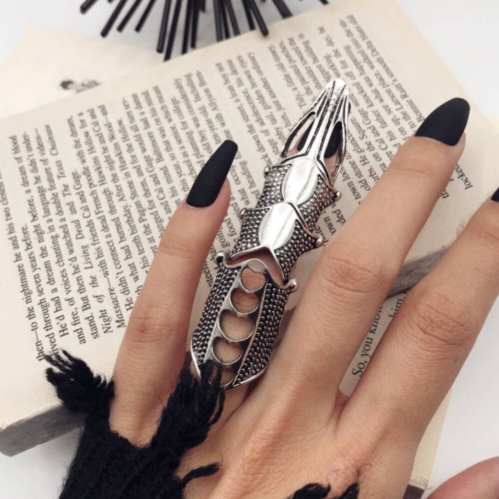 Devine Dragon Claw | Resizable Silver Knuckle Armor Ring | Gothic Punk Emo